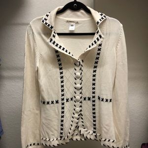 Nanette Lepore Cream Navy Sweater Cardigan Medium